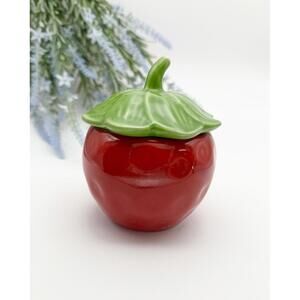 Vintage Ceramic Strawberry Jar Teleflora Portugal 4" Canister with Lid Jam Jar